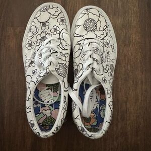 NWT-Vans White Sneakers with blue and green Floral Interior